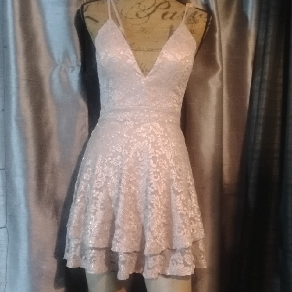 Emerald Sundae Blush Lace Mini Dress